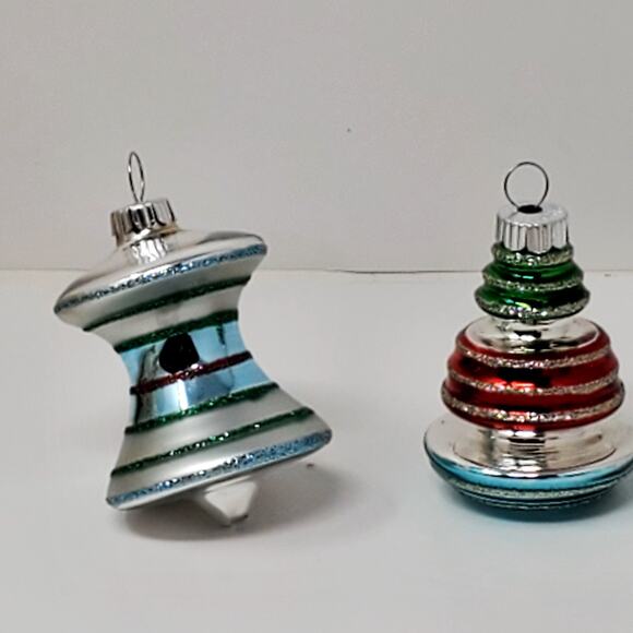 Shiny Brite Christopher Radko Stripe Various Shapes Red Green Ornament Set 2 Exc - Picture 2 of 10